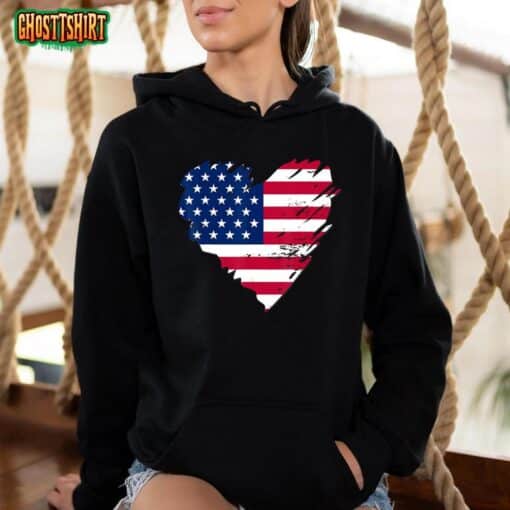 Usa America Heart – American Flag Heart T-Shirt