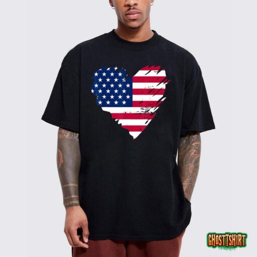 Usa America Heart – American Flag Heart T-Shirt