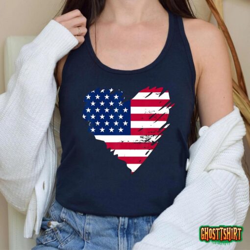Usa America Heart – American Flag Heart T-Shirt