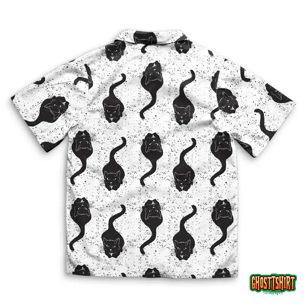 Vintage Black Cats Pattern Hand Drawn Hawaiian Beach Shirt