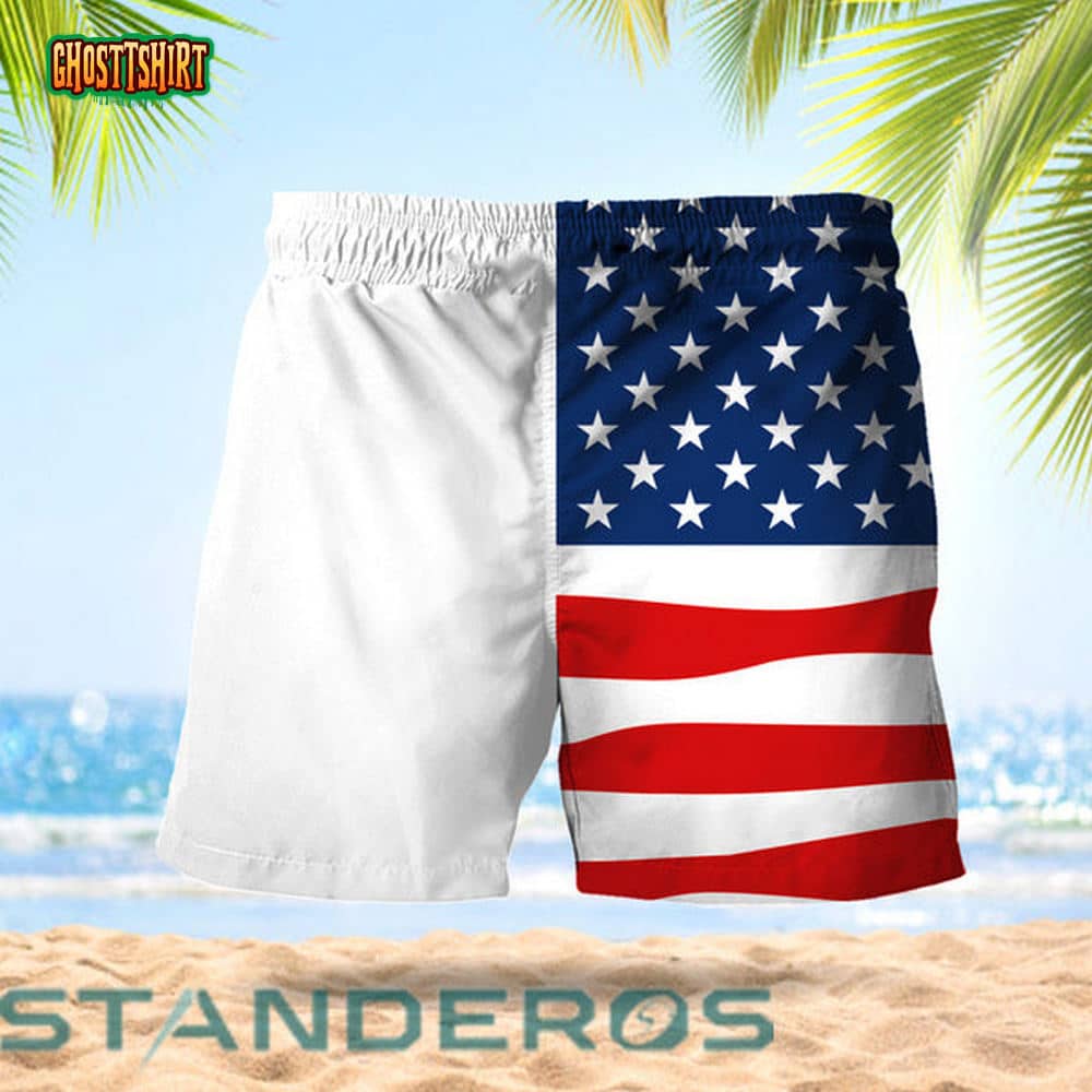 Vintage USA Flag Fourth Of July Corona Extra Hawaiian Beach Shorts