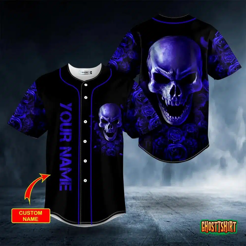 Violet Roses Angry Sugar Skull Custom Baseball Jersey