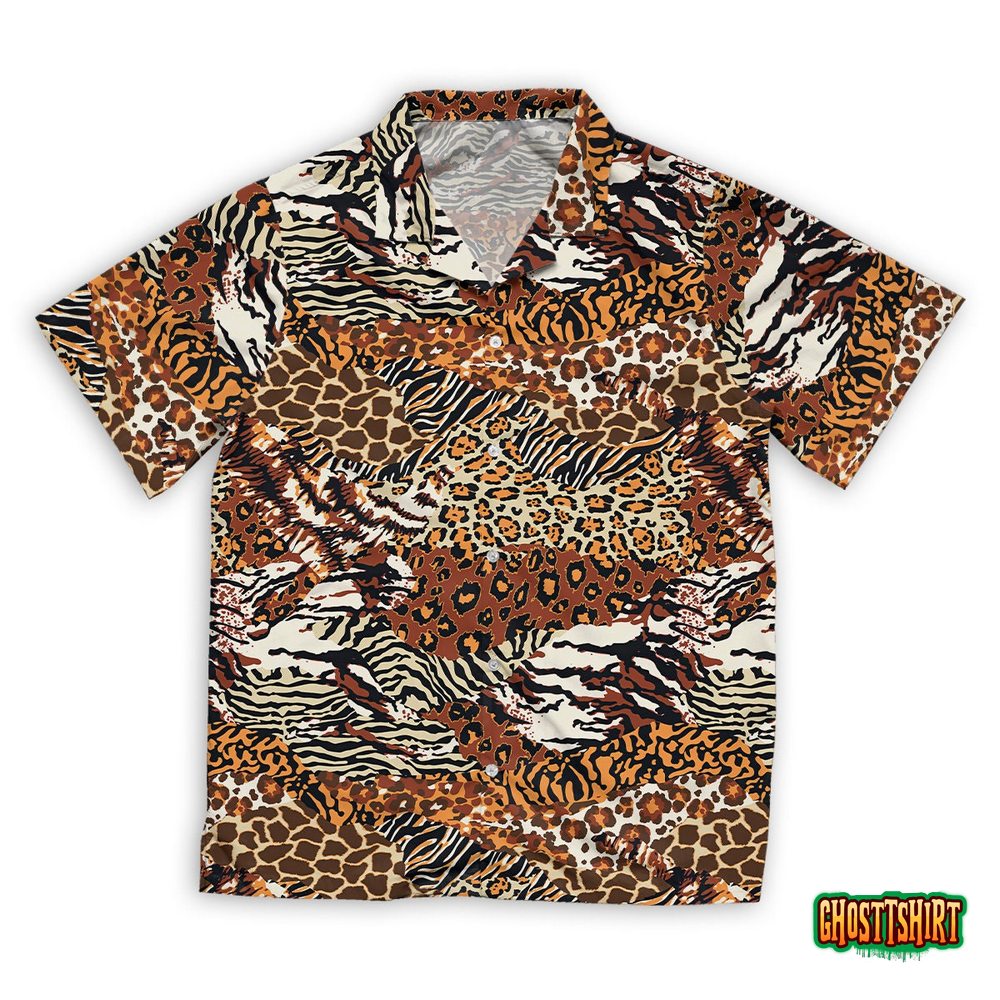 Wild Animal Skins Patchwork Hawaiian Beach Shirt