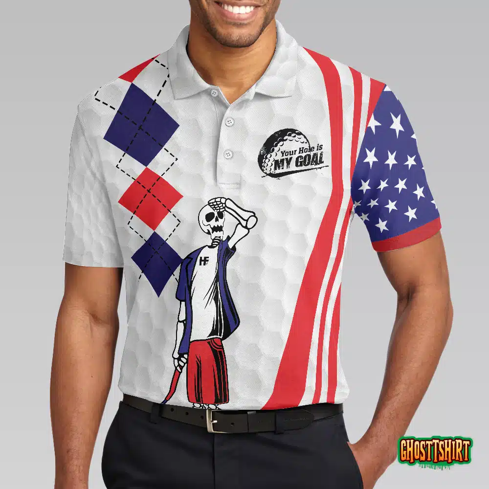 Your Hole Is My Goal Golf American Flag Polo Shirt