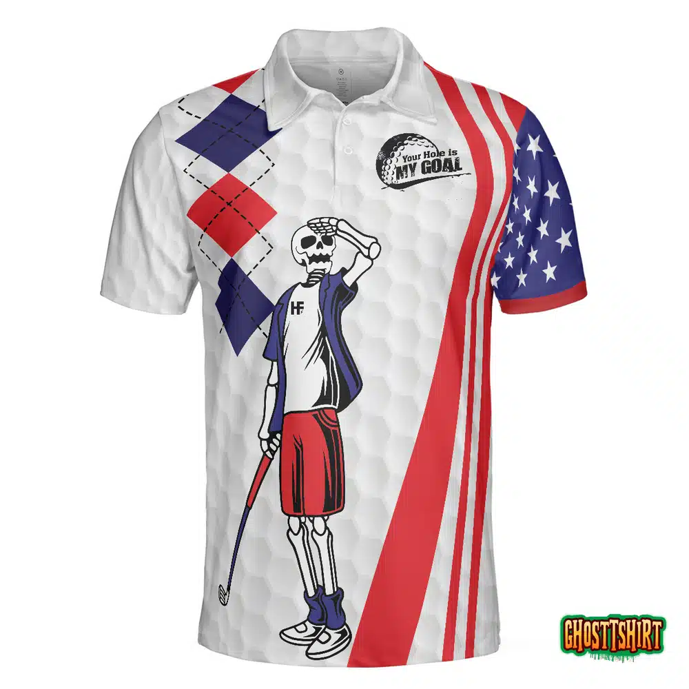 Your Hole Is My Goal Golf American Flag Polo Shirt