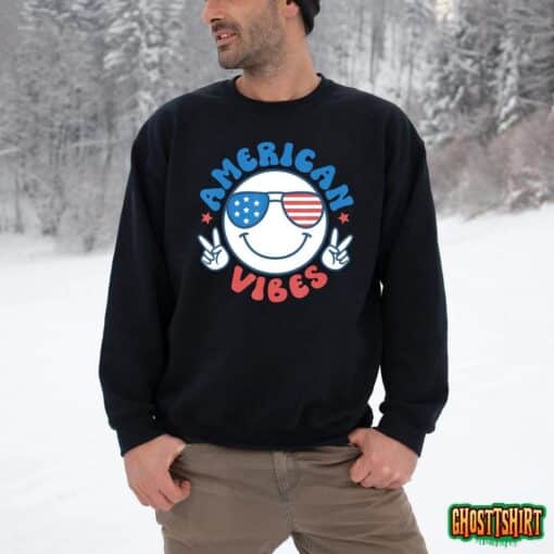 America Vibes Fourth 4th of July Happy Face Smile Patriotic T-Shirt