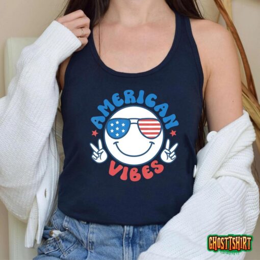 America Vibes Fourth 4th of July Happy Face Smile Patriotic T-Shirt