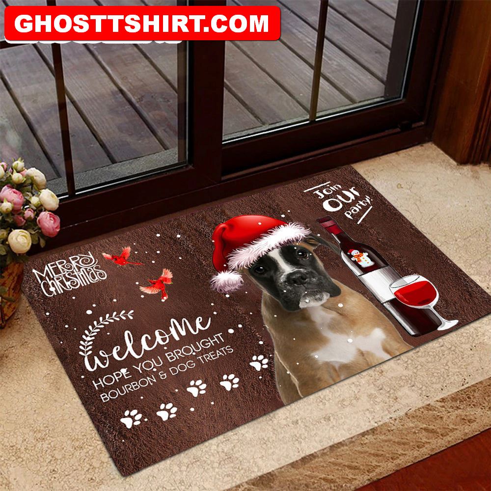 Boxer Join Our Party Outdoor Christmas Doormat