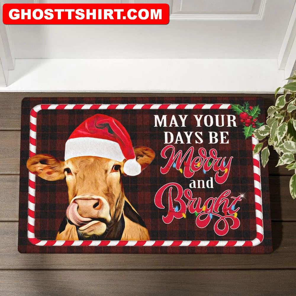 Cattle Christmas May Your Day Be Merry And Bright Outdoor Christmas Doormat