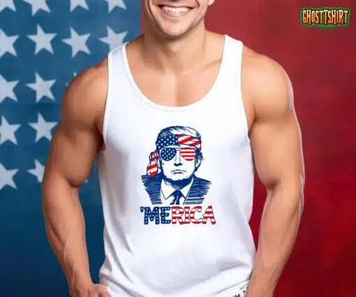 Cool Trump US American Flag Happy 4th Of July Funny Merica T-Shirt