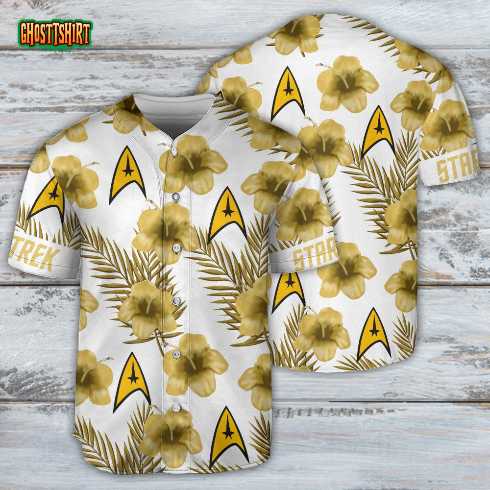 Hibiscus Floral Star Trek Starships Baseball Jersey