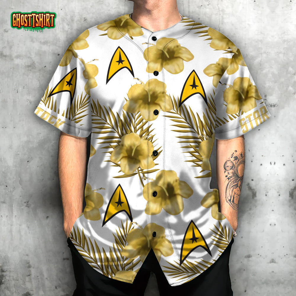 Hibiscus Floral Star Trek Starships Baseball Jersey