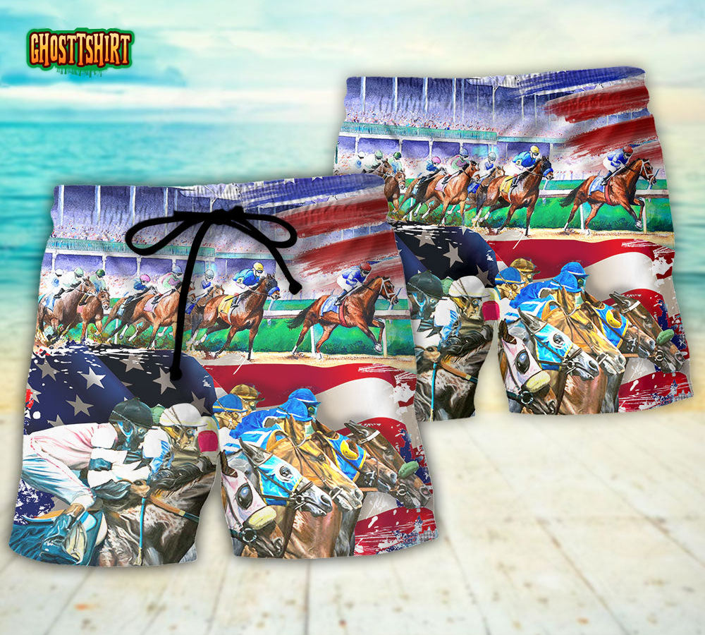 Horse Usa Flag Horse Racing Amazing Seat Lover Art Style Hawaiian Beach ...