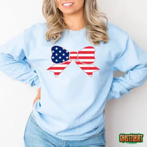 Kids Flag Bow Girls 4th of July Toddler Stars and Stripes Baby T-Shirt