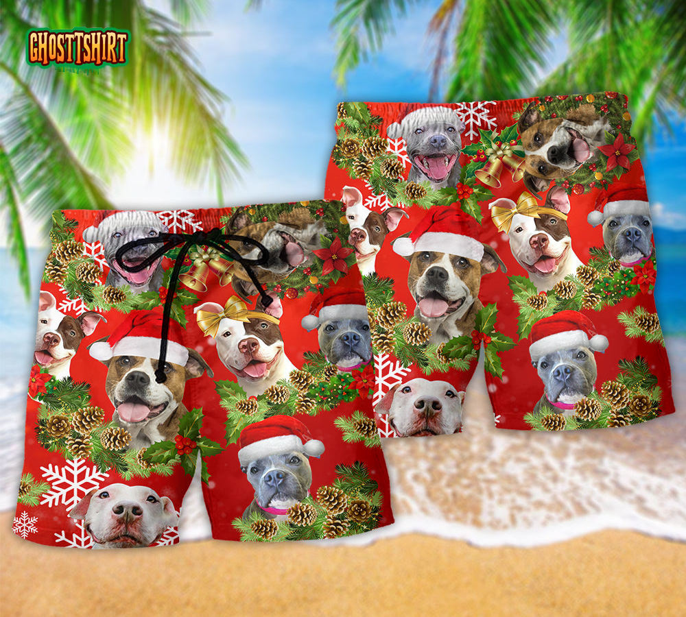 Pitbull Dogs Christmas Pitbulls Are Family Hawaiian Beach Short