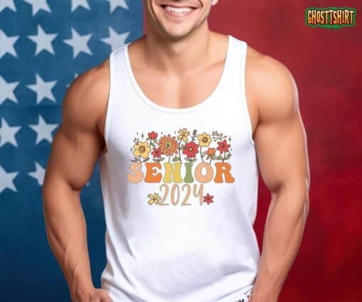 Senior 2024 Groovy Retro Flowers Class of 2024 Graduation T-Shirt