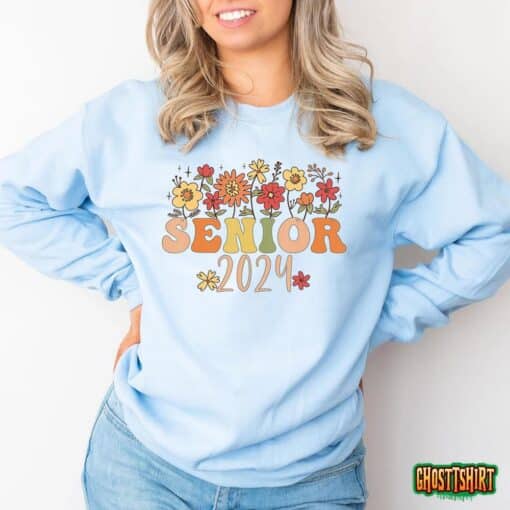 Senior 2024 Groovy Retro Flowers Class of 2024 Graduation T-Shirt
