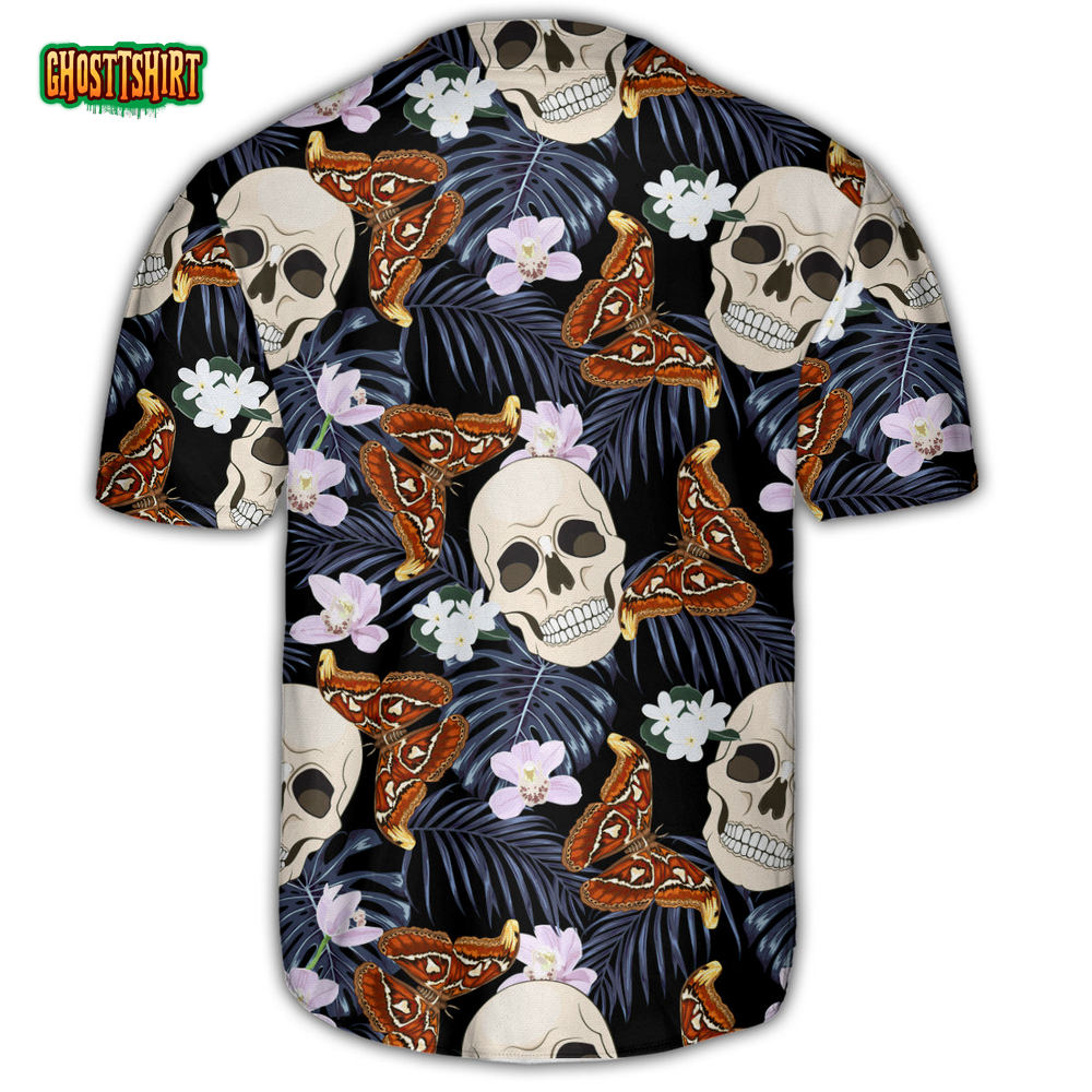 Skull And Moths Tropical Style Baseball Jersey