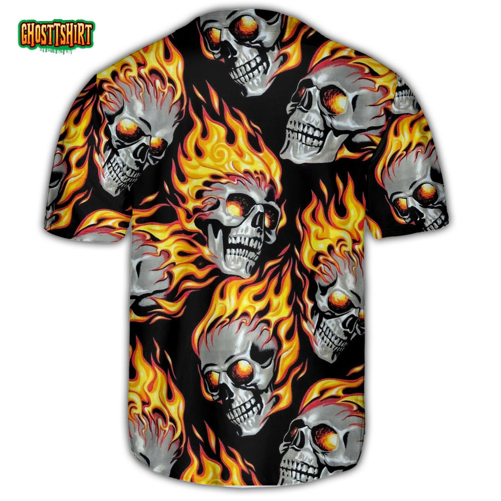 Skull Cool On Fire Baseball Jersey