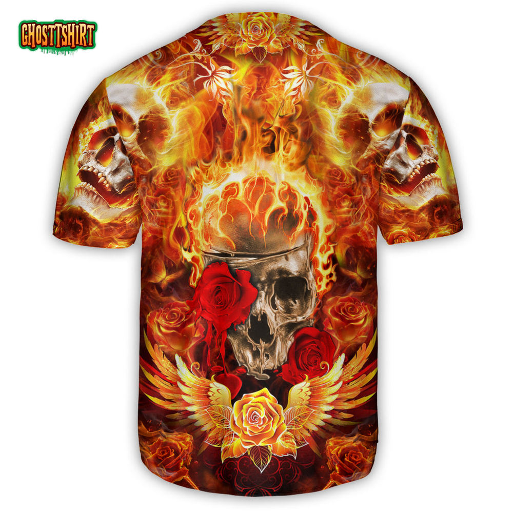 Skull Flaming Rose Baseball Jersey