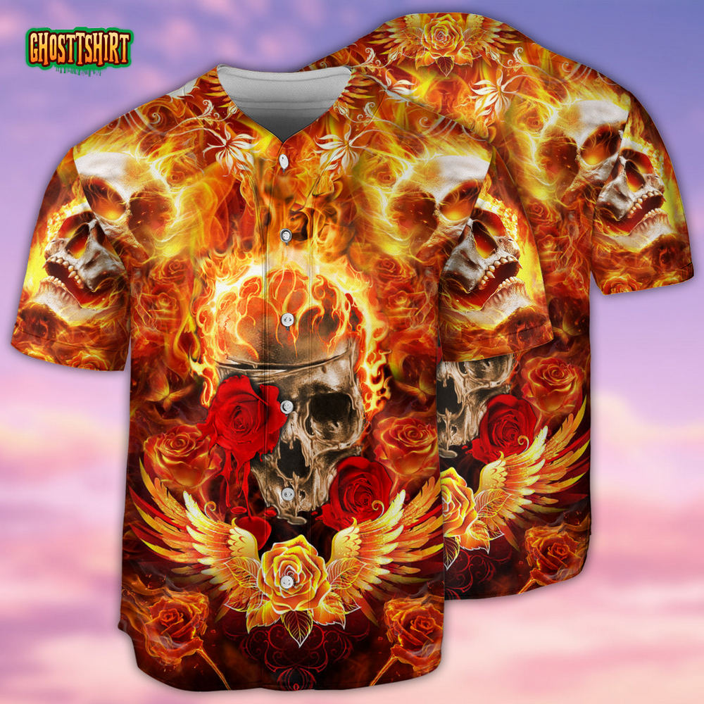 Skull Flaming Rose Baseball Jersey