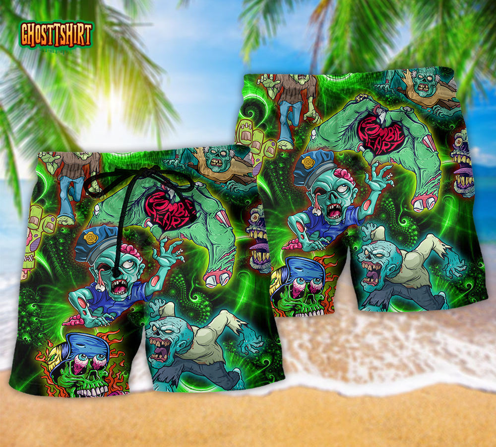 Zombie Eat Brains Youre Safe Stunning Hawaiian Beach Short