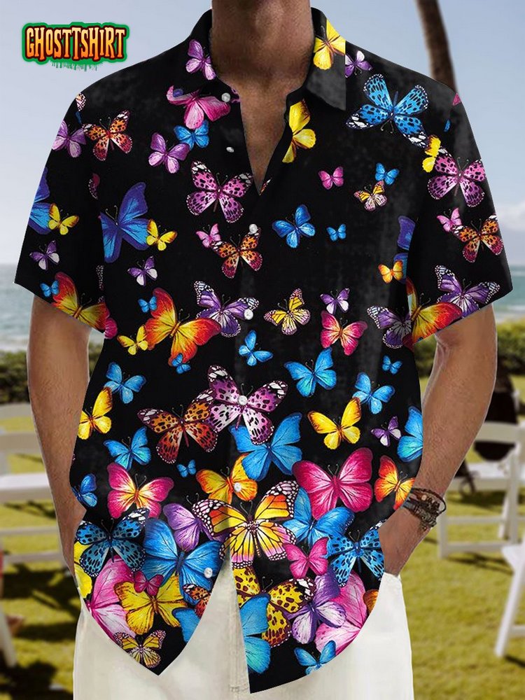 Butterfly Rainbow Print Short Sleeve Shirt Butterfly Rainbow Print Short Sleeve Shirt