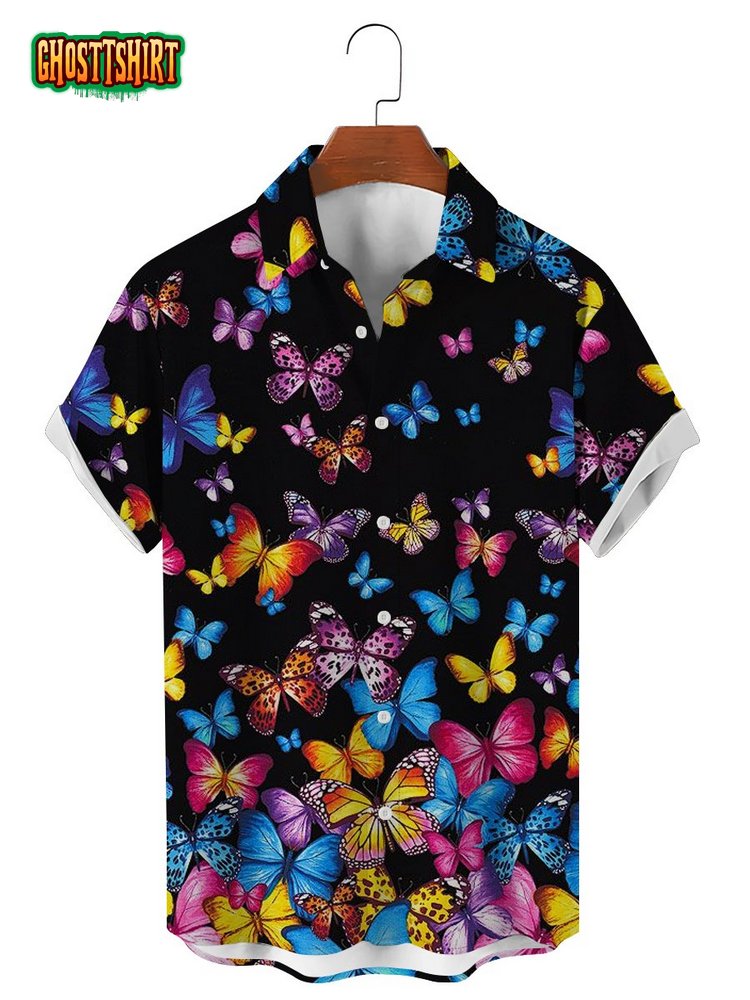 Butterfly Rainbow Print Short Sleeve Shirt Butterfly Rainbow Print Short Sleeve Shirt