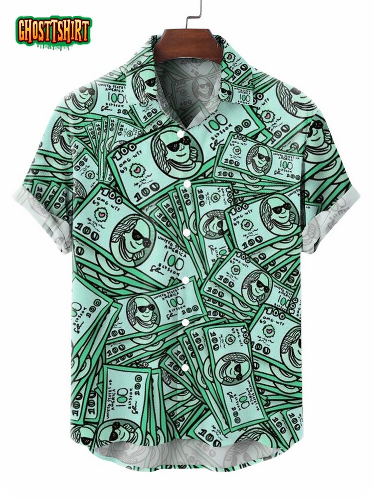 Dollar Print Casual Short Sleeve Hawaiian Shirt
