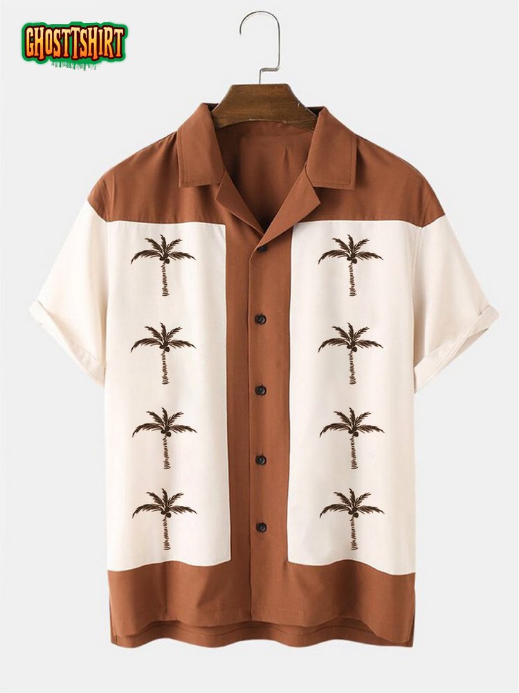 Men’s Basics Shirts Colorblock Coconut Print Short Sleeve Shirt