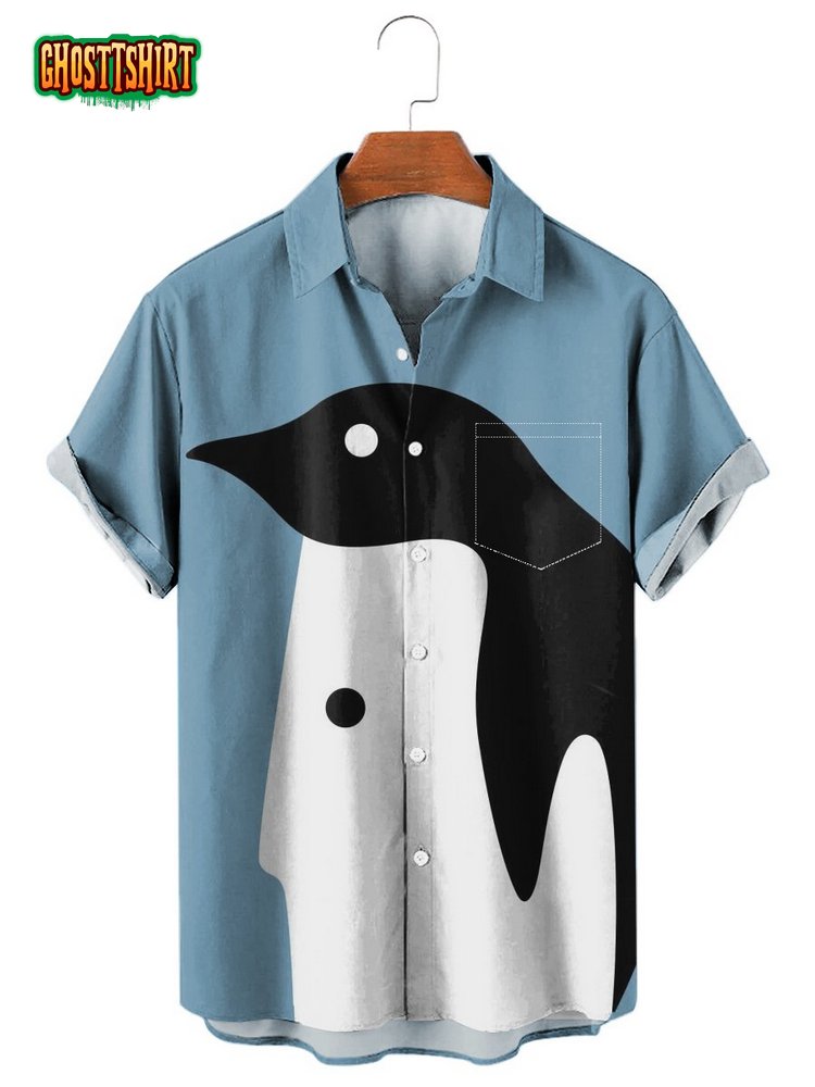 Men's Hawaiian Shirts Visual Dislocation Penguin Print Short Sleeve Shirt Men's Hawaiian Shirts Visual Dislocation Penguin Print Short Sleeve Shirt
