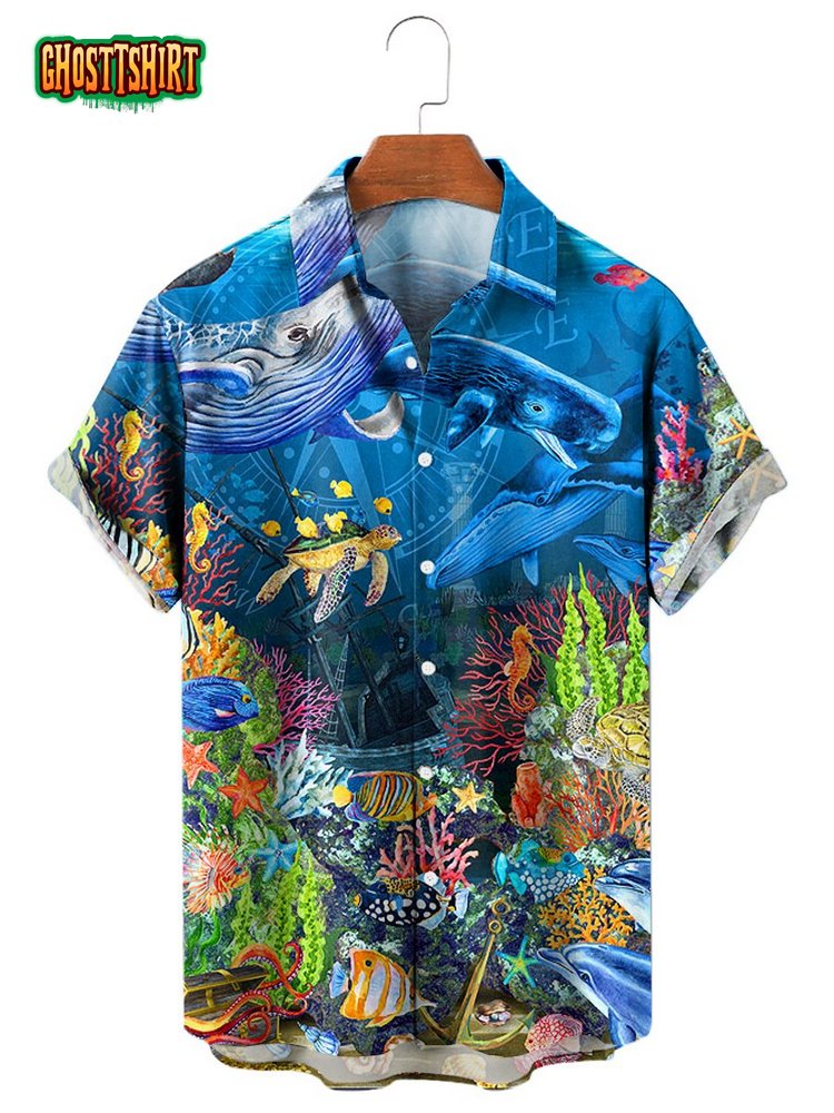 Men's Underwater World Print Short Sleeve Shirt