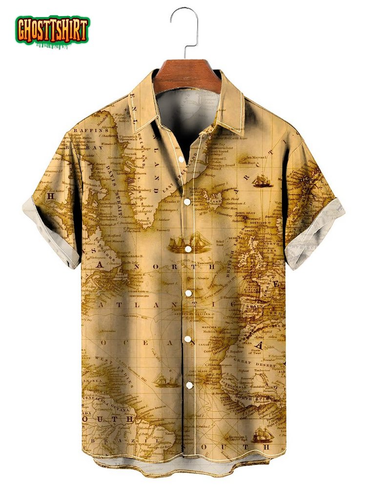 Vintage Hawaiian Shirt Map Aloha Shirt