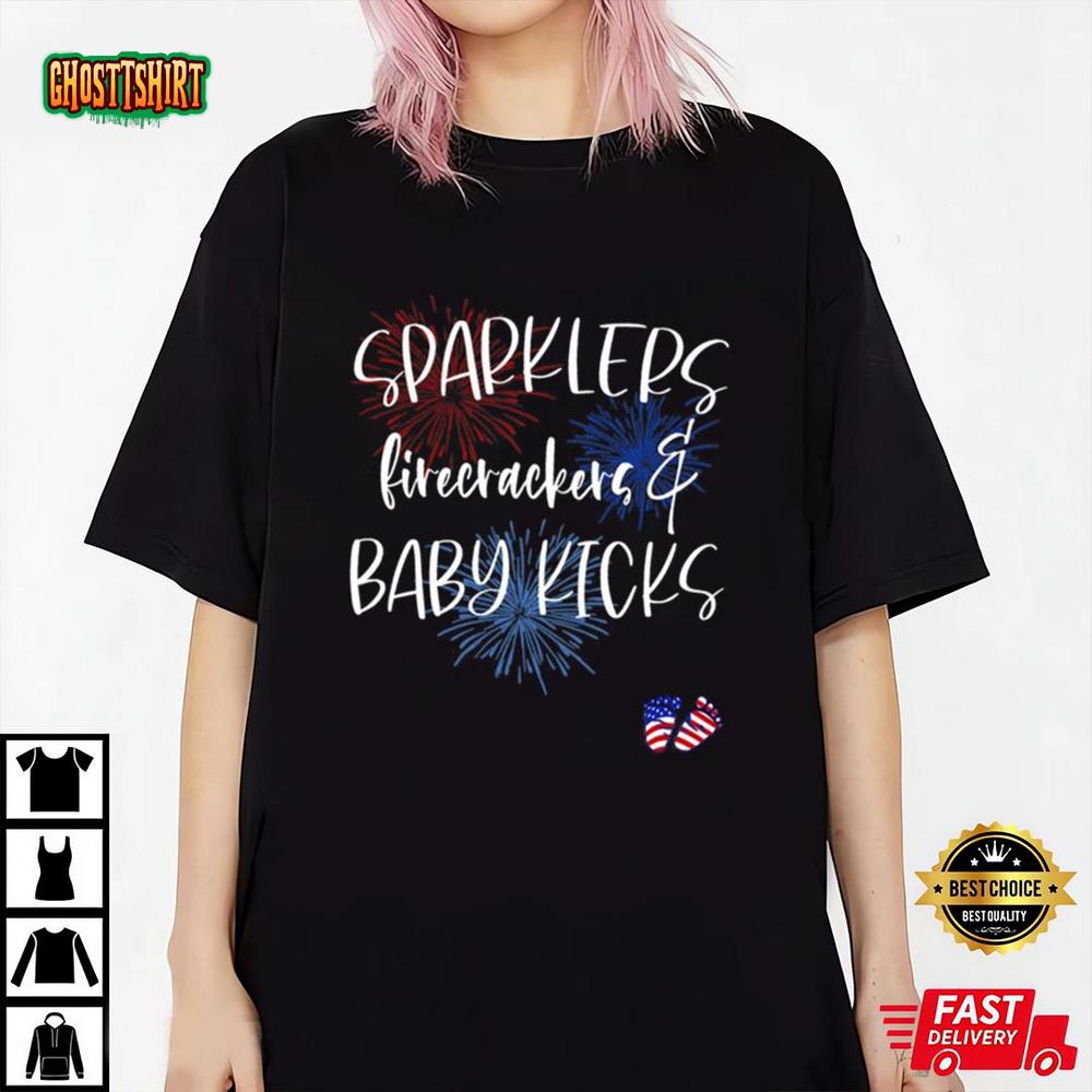 4th Of July Pregnancy Tshirt, Sparklers Firecrackers Baby Kicks, First ...