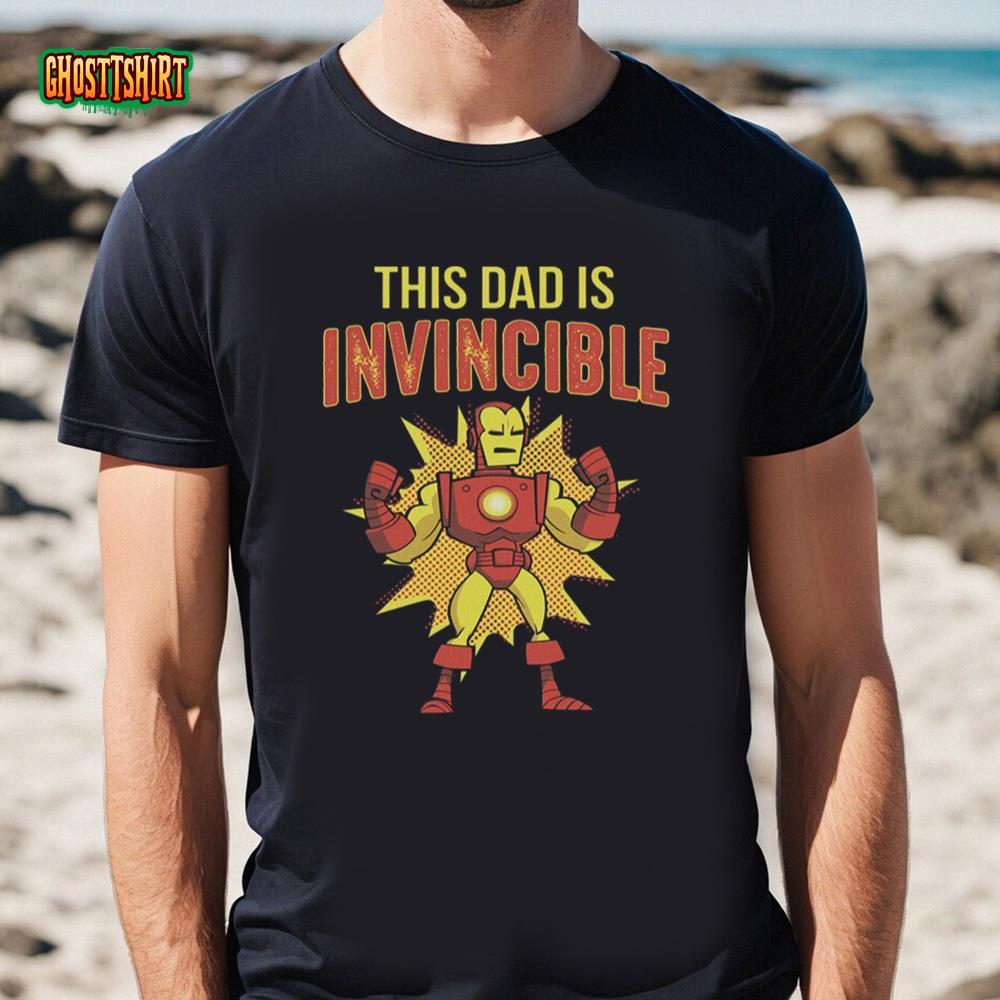 Men's Marvel Father's Day Retro Iron Man This Dad Is Invincible Tee