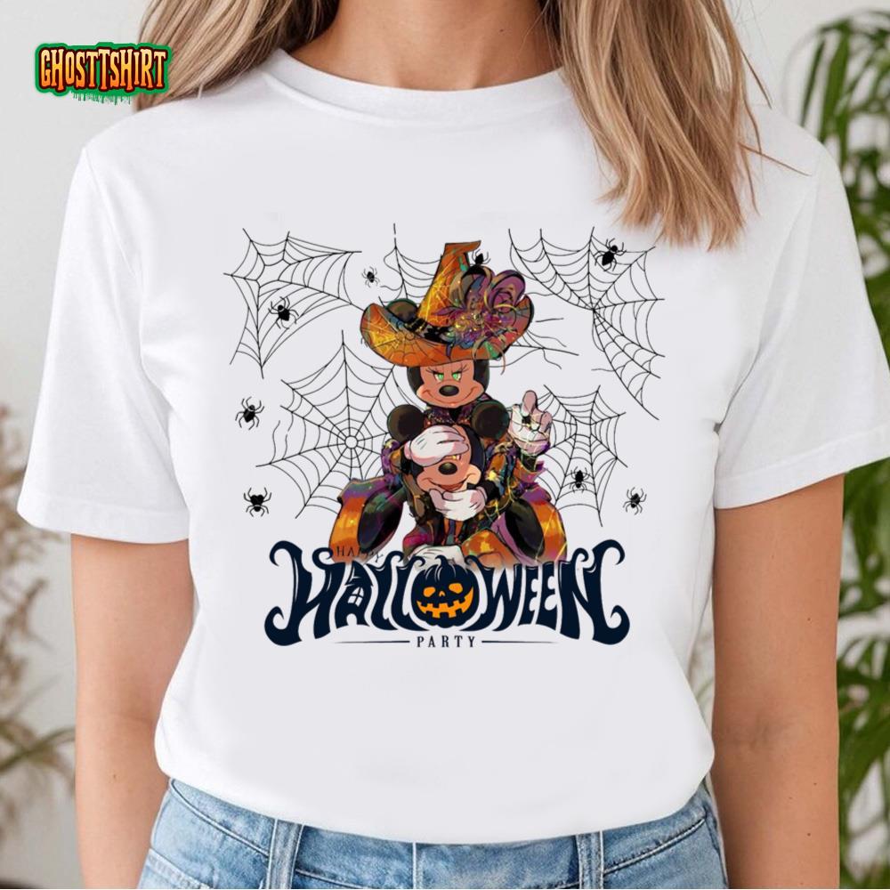 Mickey and minnie halloween on broomstick t shirts