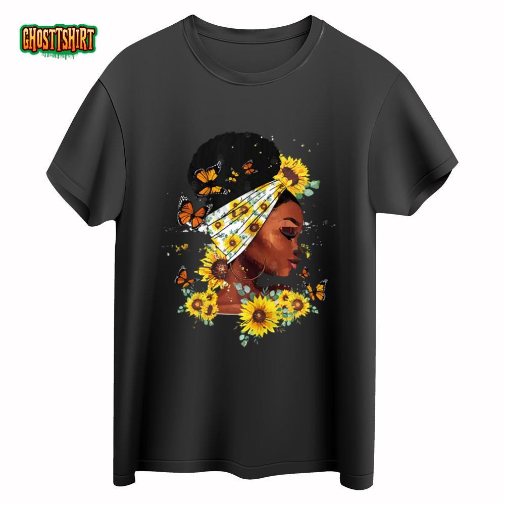 Sunflower Black Girl Queen Black History Month Juneteenth Tee Shirts
