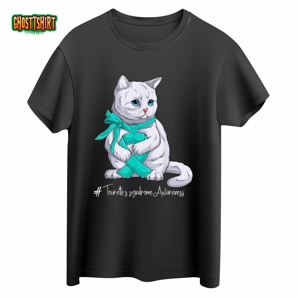 Tourette's Syndrome Awareness Month Teal Ribbon Cat T-Shirt