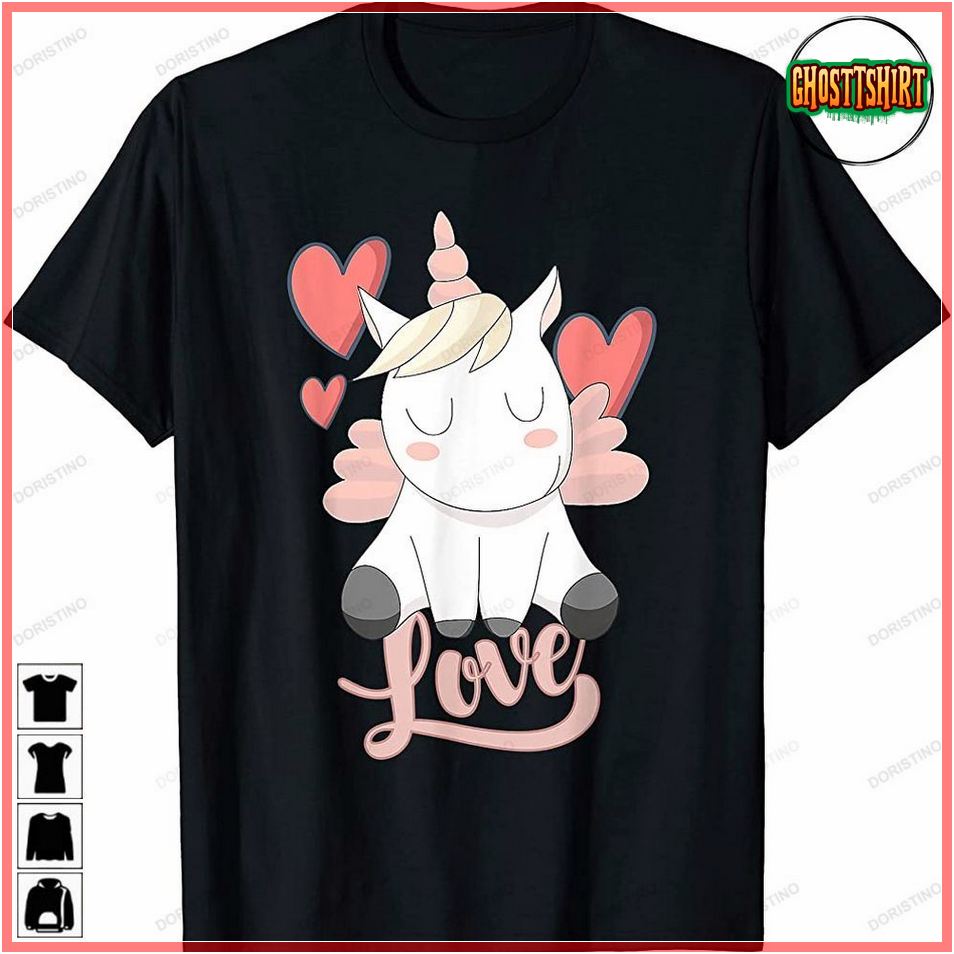 Unicorn Love Heart Valentines Day For Women Girls Tshirt Sweatshirt Hoodie
