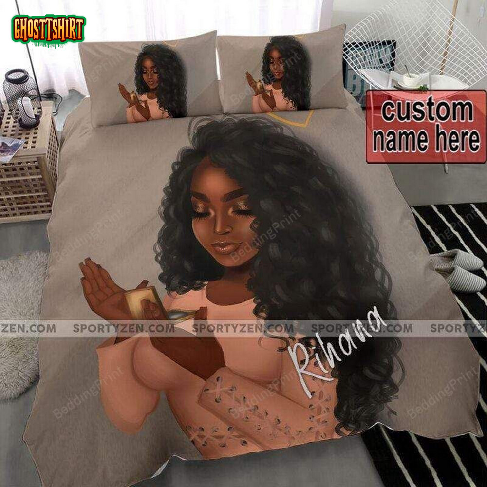 Black Queen Girl Orange Personalized Custom Name Duvet Cover Bedding Set
