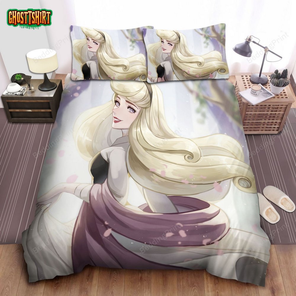 Disney Princess Aurora In The Forest Illustration Bed Sheet Duvet Cover Bedding Set 3240