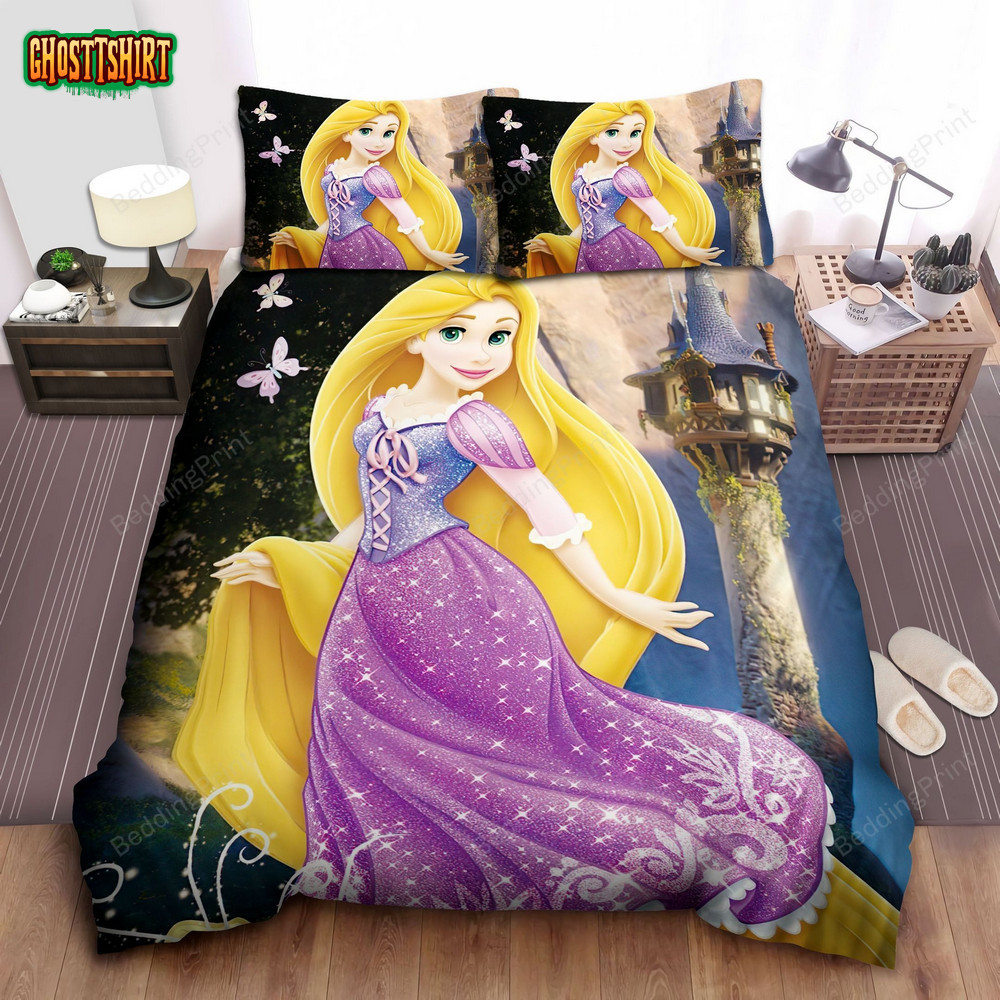 Disney Princess Rapunzel In Sparkle Dress Bed Sheet Duvet Cover Bedding Set