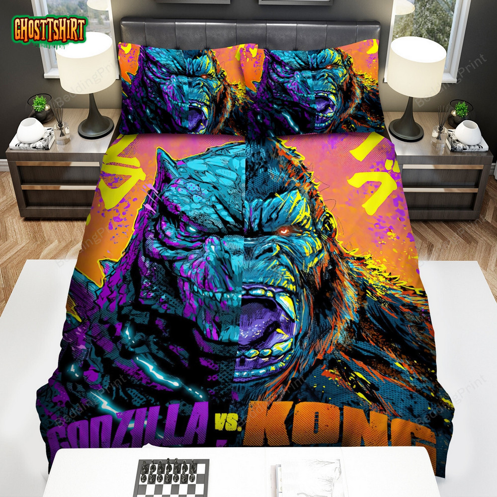 Godzilla Vs. Kong Face Split Art Bed Sheets Duvet Cover Bedding Set