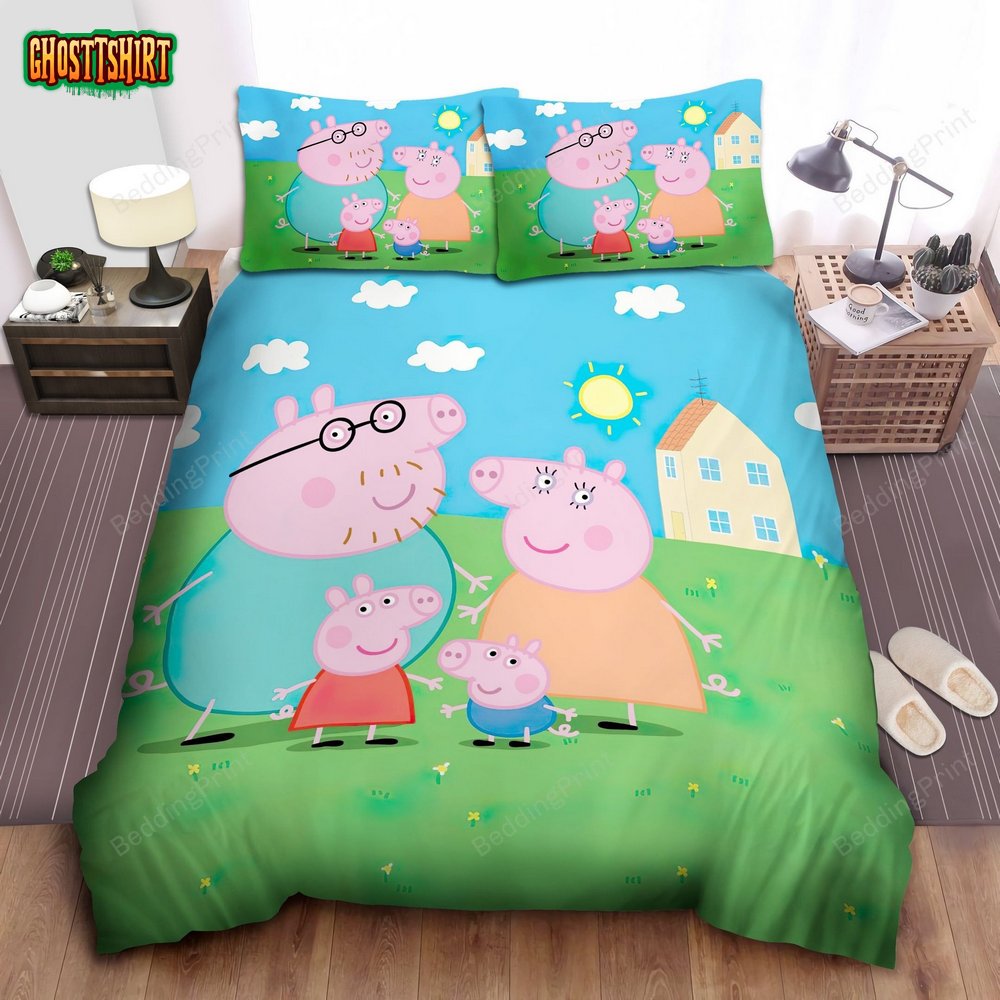 Peppa Pig Family Picture Bed Sheets Duvet Cover Bedding Set