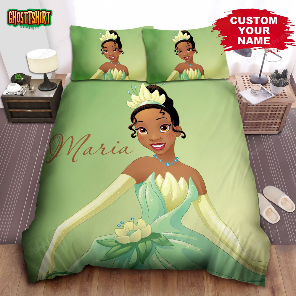 Personalized Disney Princess Tiana In Glorious Dress Bed Sheet Spread Duvet Cover Bedding Set 4796