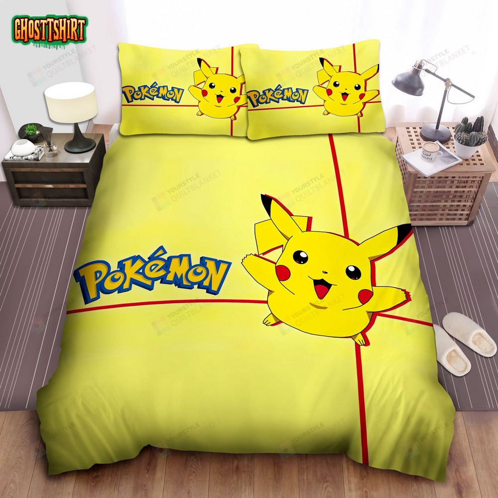 Pokemon Logo And Cute Pikachu Bed Sheets Duvet Cover Bedding Set