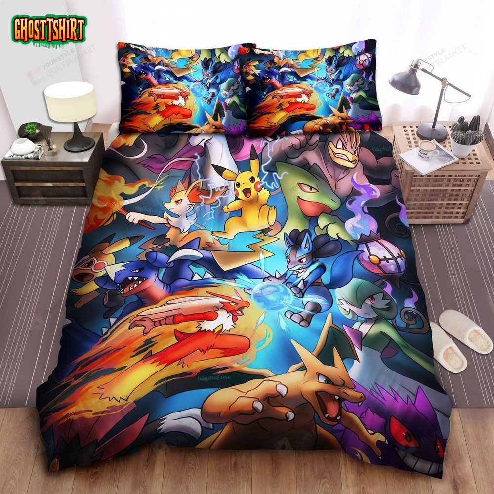 Pokemon, Pokemons Fighting, Charizard, Pikachu Bed Sheets Spread Duvet ...