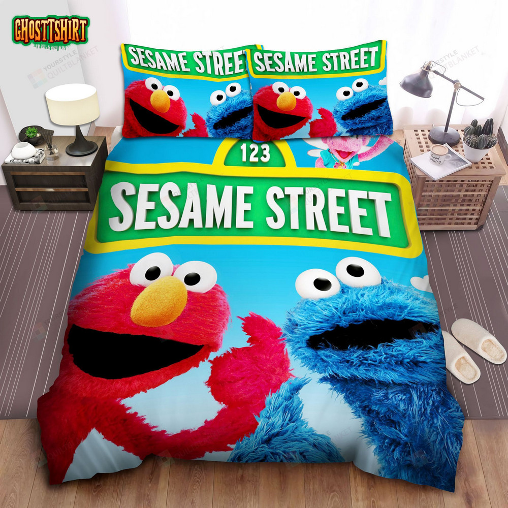 Sesame Street, Elmo And Cookie Monster Pointing Themselves Bed Sheets ...