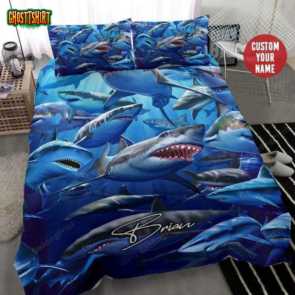 Shark In The Ocean Custom Name Duvet Cover Bedding Set