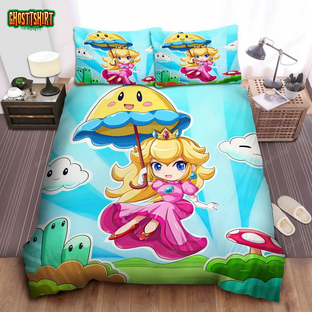 Super Mario Princess Peach In Chibi Art Style Bed Sheets Duvet Cover ...